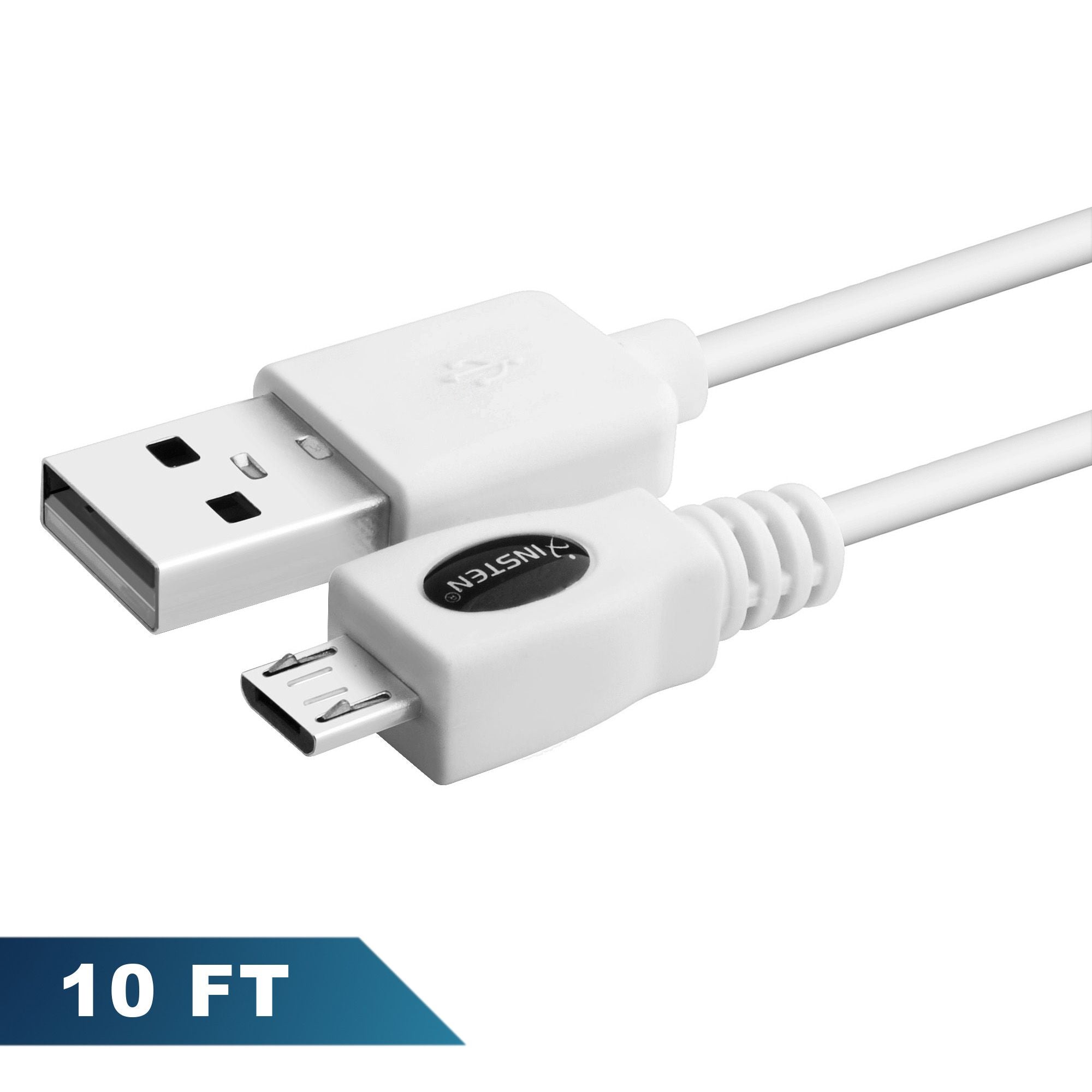 Insten 10' ft White Micro USB Cable Data Sync Charger Cable for Android Smartphone Cell Phone Universal Samsung Galaxy J1 J3 J7 2017 2016 Express 3 Prime / LG Stylo 3 2 Plus Stylus Aristo Tribute