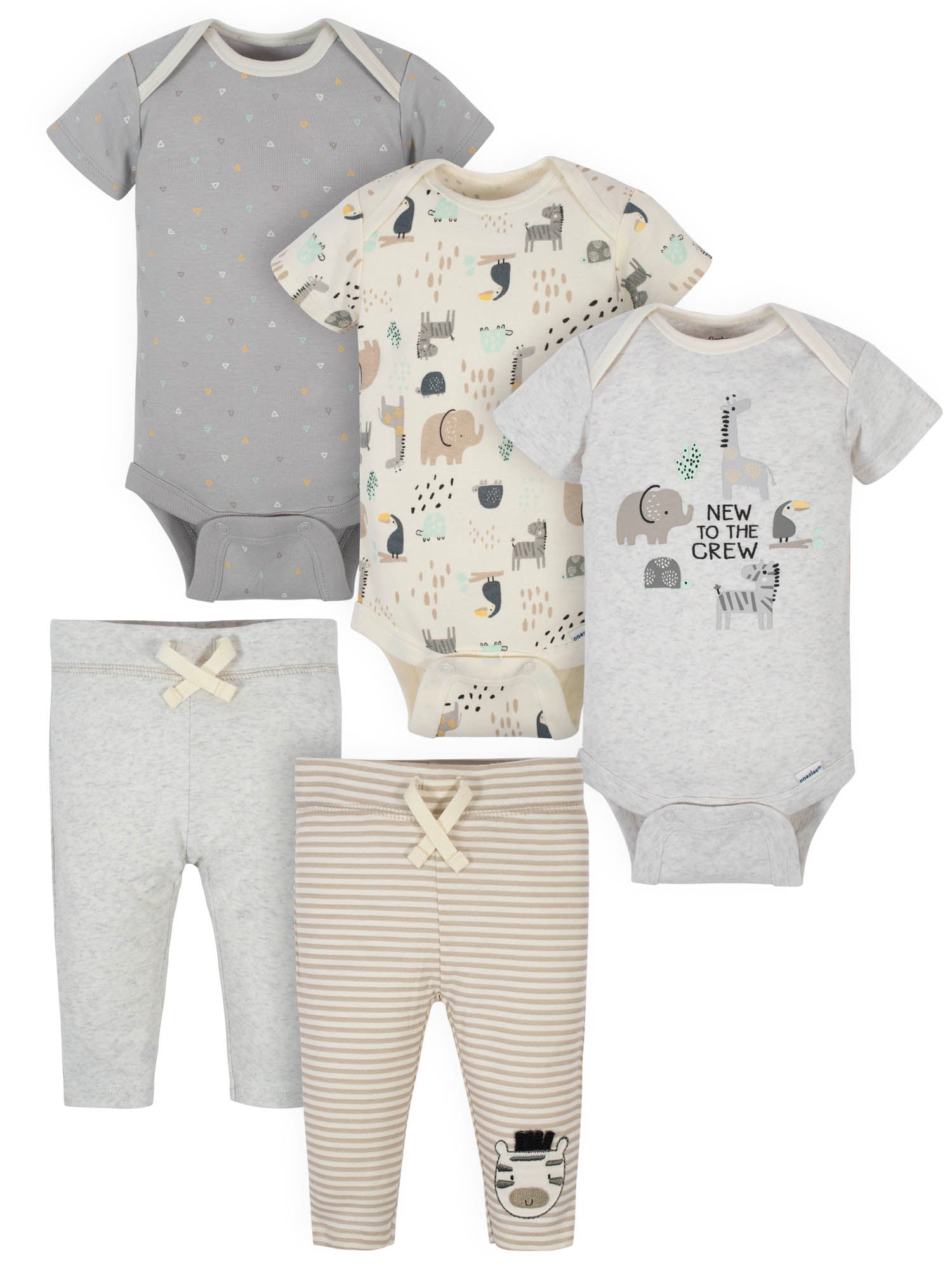 Gerber Baby Boy or Girl Gender Neutral Organic Onesies Bodysuits and Pants Bundle, 5-Piece