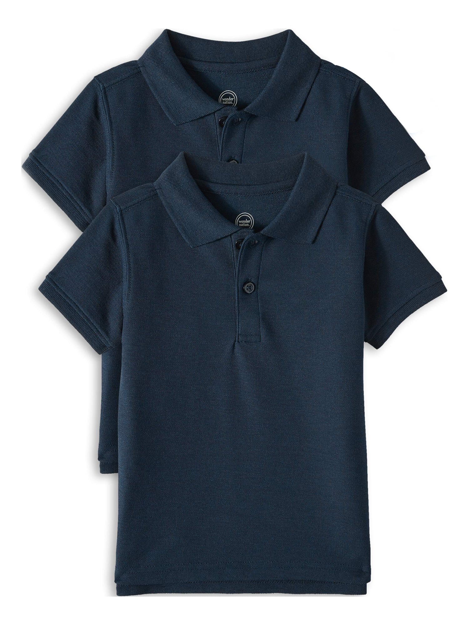 Wonder Nation Toddler Boys School Uniform Short Sleeve Pique Polo Shirt, 2-Pack Value Bundle