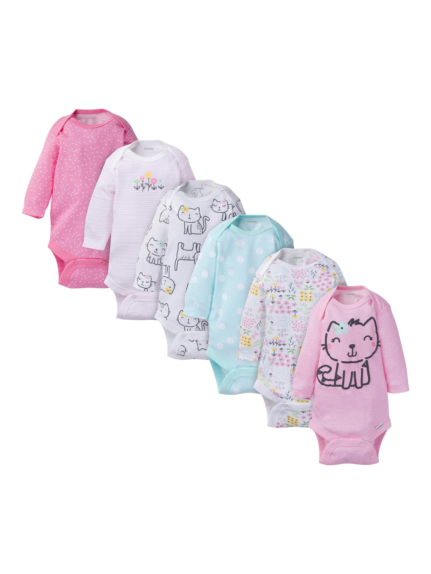Onesies Brand Baby Girl Long Sleeve Bodysuits Set, 6-Pack