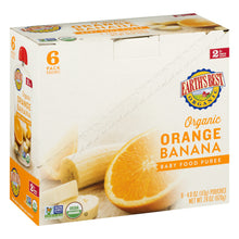 (6 Pack) Earth's Best Organic Stage 2, Orange Banana Baby Food Puree, 4 oz Pouch