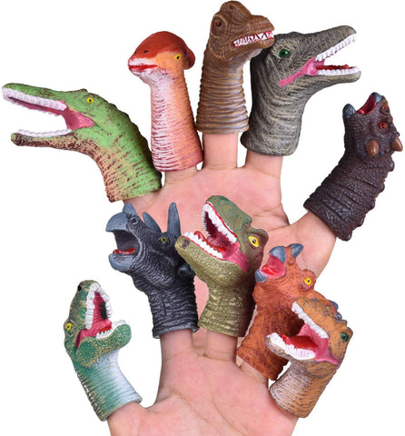 Fun Little Toys 10 Pcs Dinosaur Head Finger Puppets, Best Choice for Party Favors, Stocking Stuffers, Pinata Fillers and Goodie Bag Fillers F-447