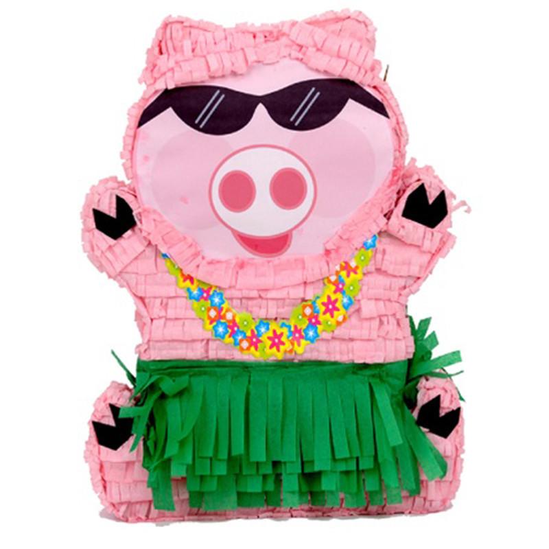 Hawaiian Luau Pig Pinata, Pink & Green, 14in x 19.5in