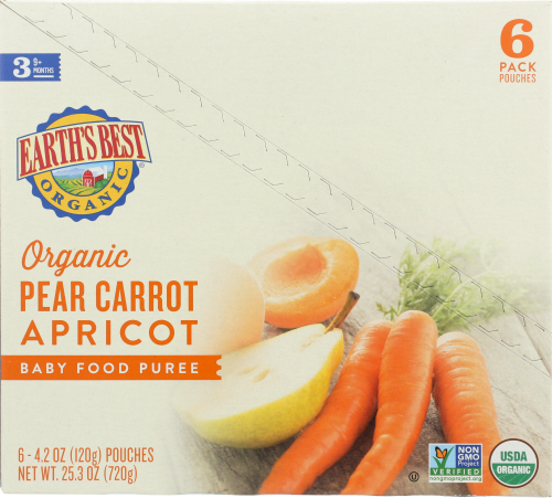 (6 Pack) Earth's Best Organic Stage 3, Pear Carrot and Apricot Baby Food, 4.2 oz. Pouch