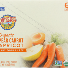 (6 Pack) Earth's Best Organic Stage 3, Pear Carrot and Apricot Baby Food, 4.2 oz. Pouch