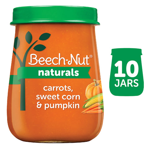 (10 Pack) Beech-Nut Naturals Stage 2, Carrots Sweet Corn & Pumpkin Baby Food, 4 oz Jar