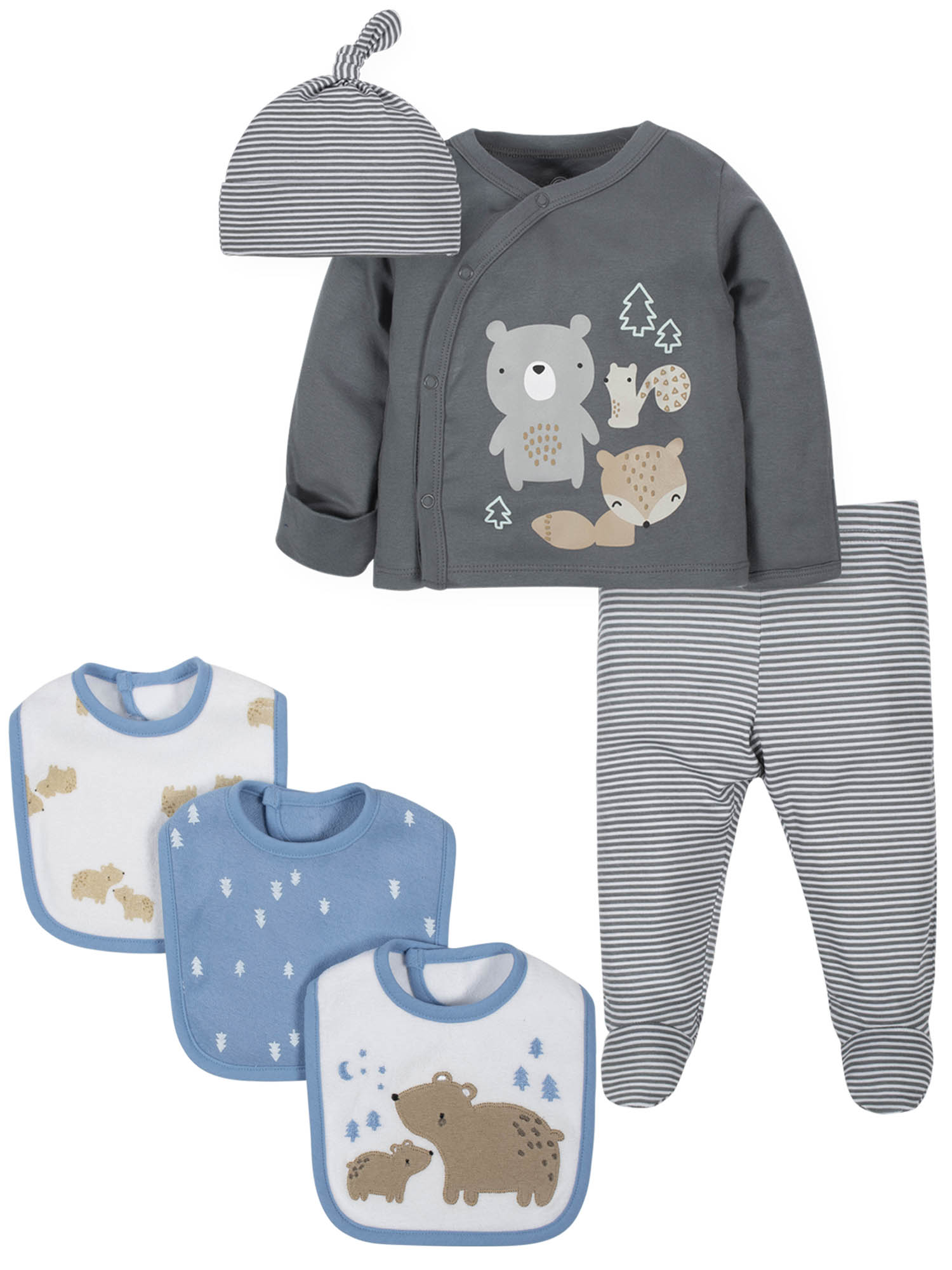 Wonder Nation Baby Boy Take Me Home Outfit & Bibs Baby Shower Layette Gift Set, 6-Piece