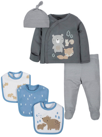 Wonder Nation Baby Boy Take Me Home Outfit & Bibs Baby Shower Layette Gift Set, 6-Piece