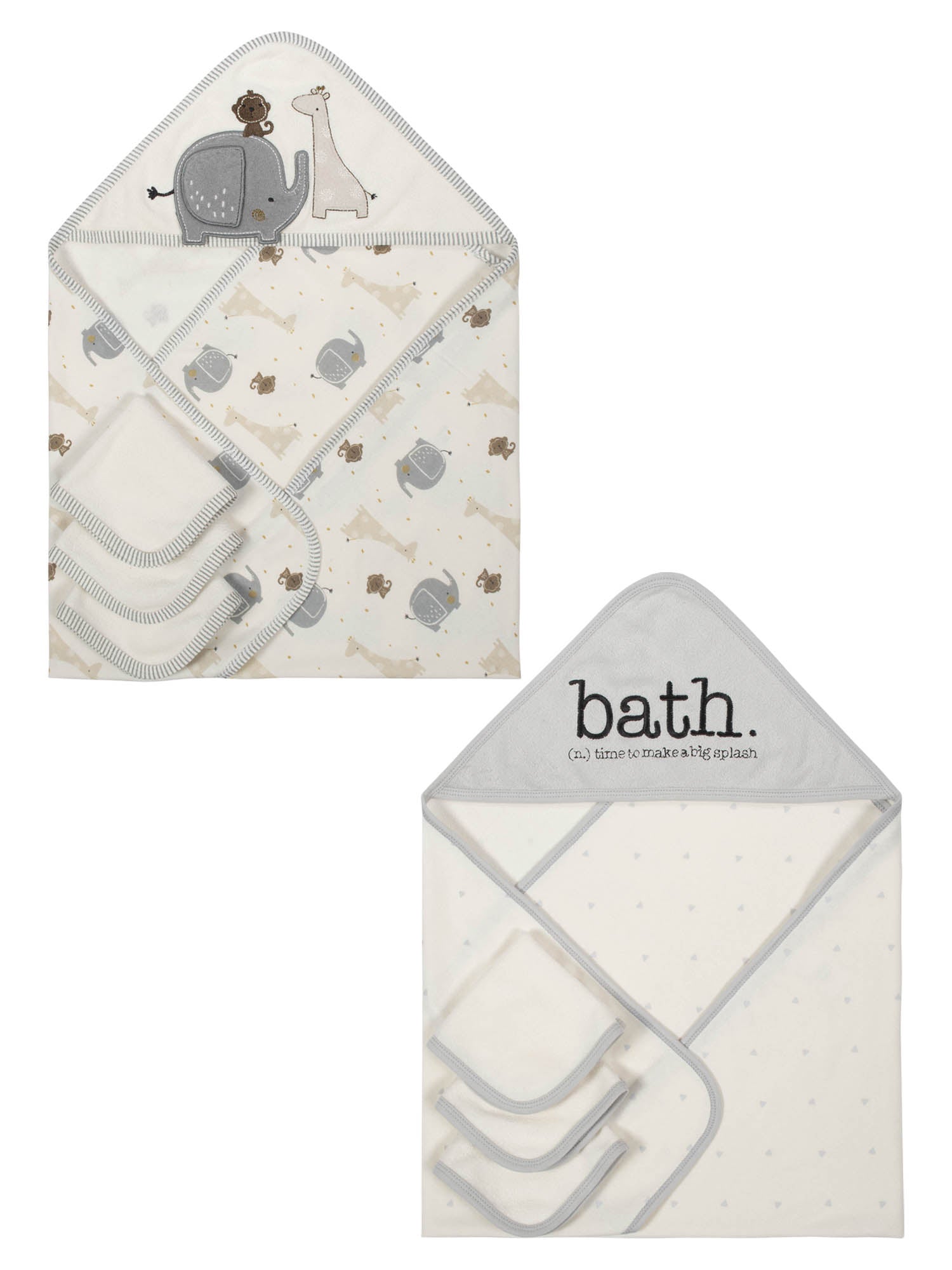 Wonder Nation Baby Boys or Girls Gender Neutral Hooded Towel and Washcloth Shower Gift Set, 8-Piece