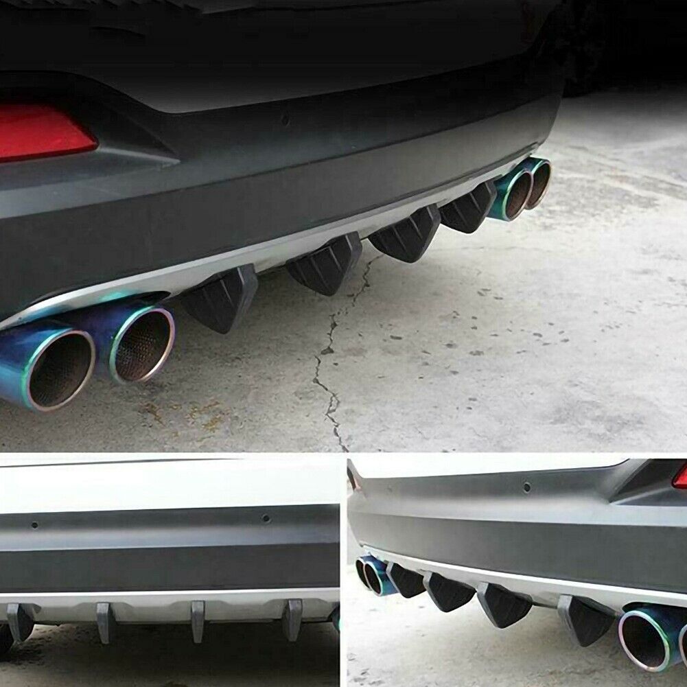 Shark Fins 4 Wing Car Rear Bumper Lip Diffuser Splitter Spoiler Universal Black