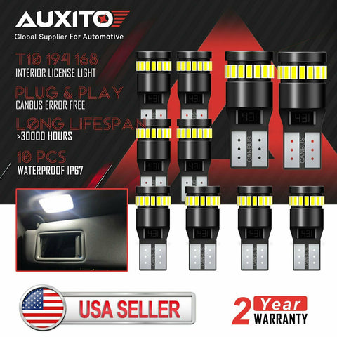 10x AUXITO 194 T10 168 LED Wedge License Plate Light Bulb 6000K Xenon White 2825