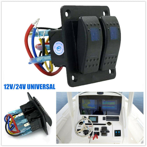 2 Gang Toggle Rocker Switch Panel w/Blue LED For Car Boat Marine RV Truck Yacht