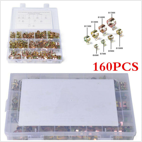 160pcs 8 Size Car Spring Clip Fuel Hose Water Pipe Air Tube Clamp Fastener Kit