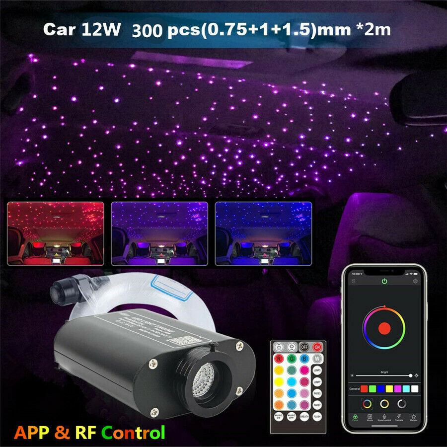 12V RGBW LED Car Star Ceiling Light Kit + 300x Fiber Optic Strip Bluetooth APP