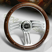 W-Power 350MM 14" Dark Wood Grip 6-Hole Chrome 3-Spoke Vintage Steering Wheel
