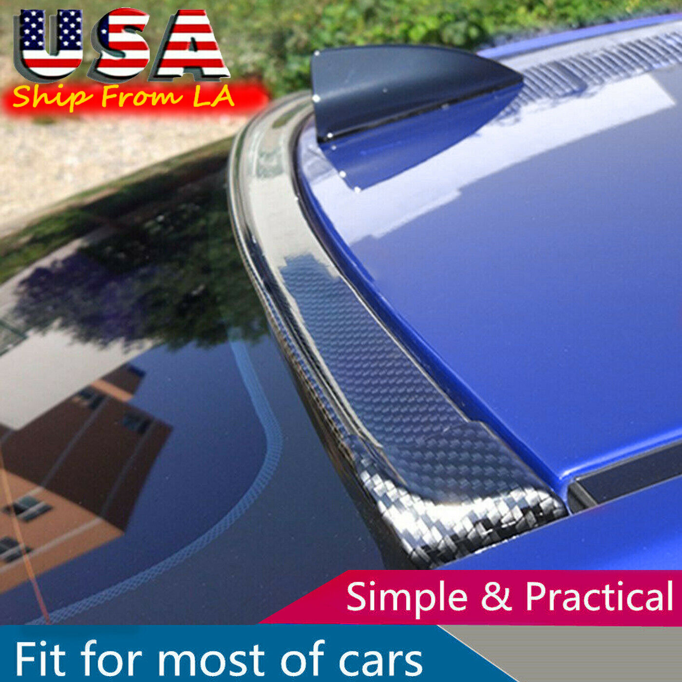 Universal Carbon Fiber Spoiler Wing Rear Sunroof Window Tail Lip Trim Sticker