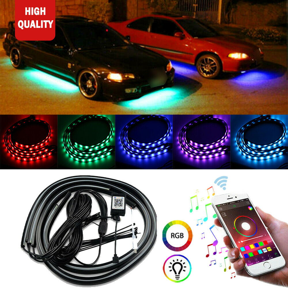 4x APP Control RGB Bright LED Tube Strip Car Underbody Neon Light For Chevrolet