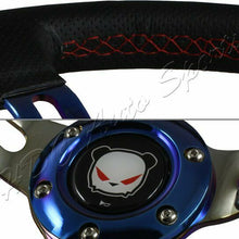350MM Titanium Blue Red Stitched Black Leather 3-Spoke Racing Steering Wheel