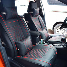 PU Leather Car Seat Cover Mat Rear+Front Black W/ Red Size L for 5 Seats Auto