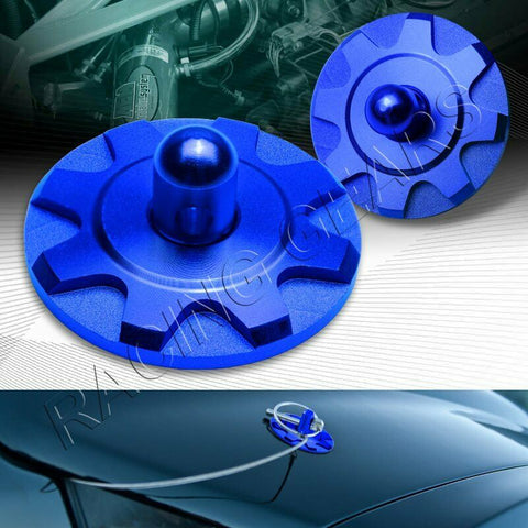BLUE ALUMINUM SECURITY RACING SPORT BONNET APPEARANCE KIT HOOD PINS LOCK LATCH