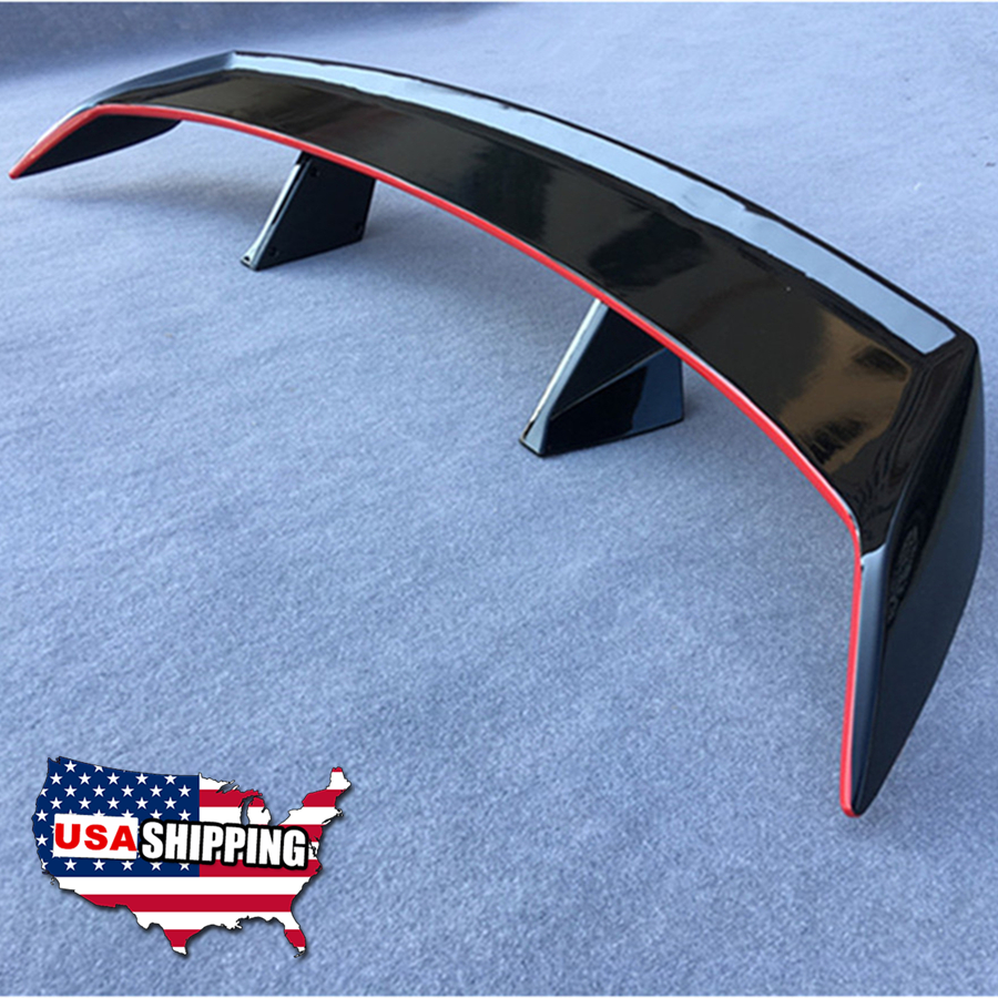 Car Sedan Rear Trunk Spoiler Lid Wing Polished Black & Red Universal Drill-free