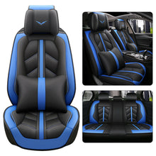 Black+Blue PU Leather Car Seat Covers Full Set Front Rear Cushions Mat Protector
