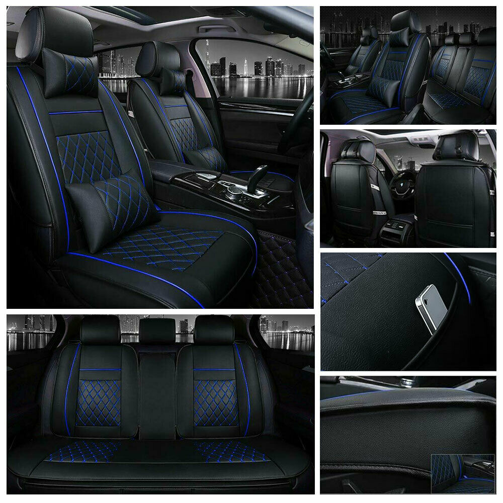 US Black&Blue Auto Car Seat Cover Universal 5-Seats Front+Rear Cushion Full Set