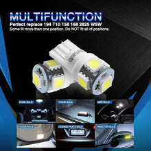 Marsauto T10 5-SMD 5050 Super White LED Light Bulbs 192 168 194 W5W 2825 158 12V