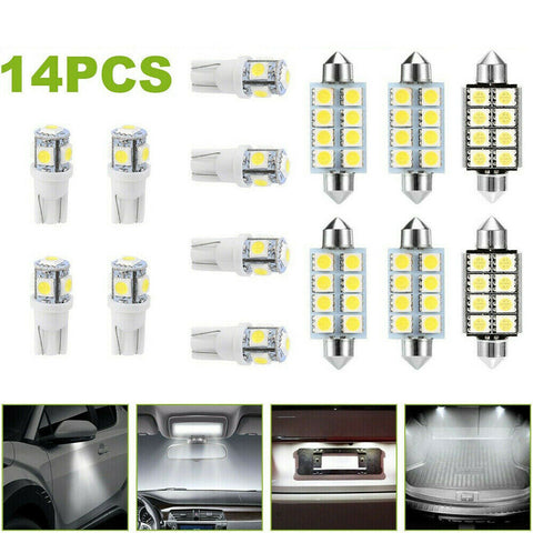 14X Bright White LED Auto Car Interior Light Lamp Bulbs Package Kits Universal