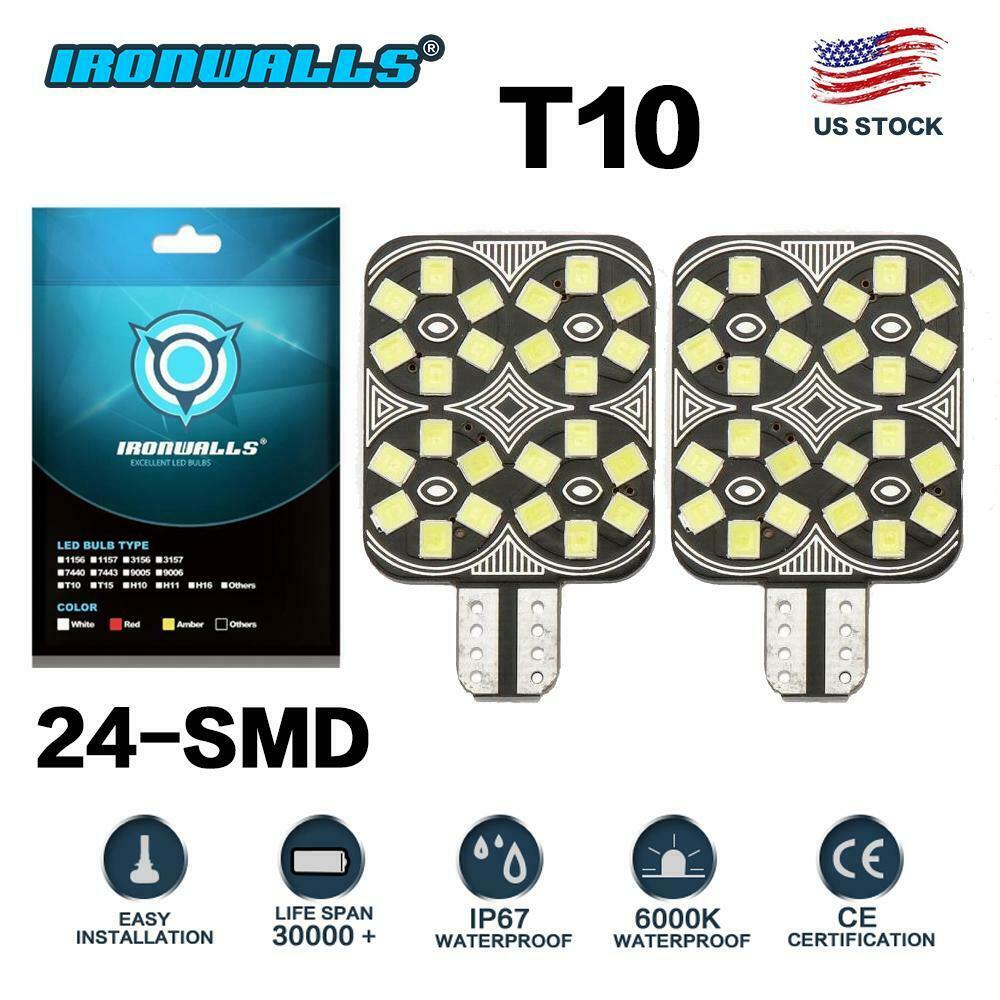 2PCS T10 LED License Plate Light Bulbs 6000K Super Bright White 168 2825 194