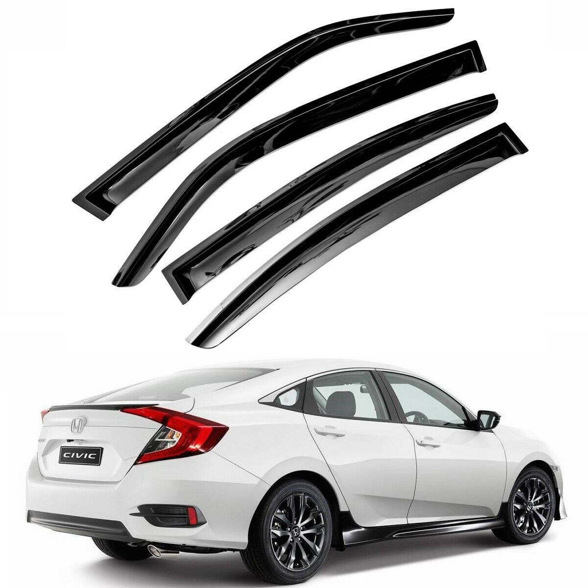 For 2016-2020 Honda Civic Sedan 4pcs Window Sun Rain Visors Guard Wind Deflector
