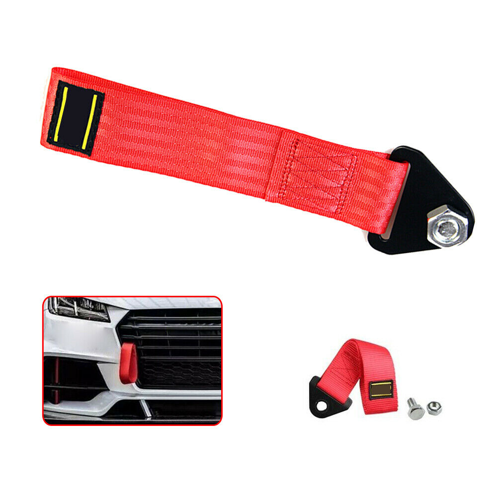 Red Sports High Strength Racing Tow Strap Set for Front Rear Bumper Towing Hook