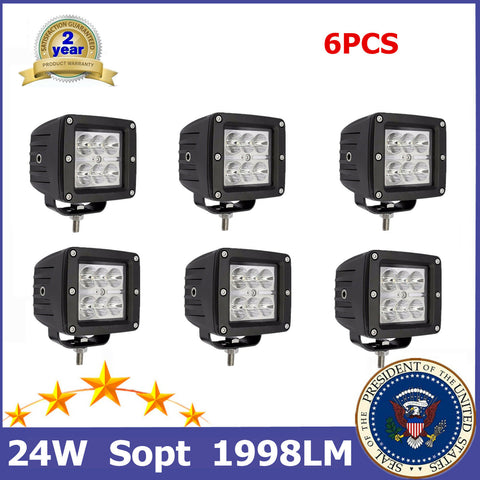6X 24W 10-30V LED Work Light Spot Off road driving Car Boat Waterproof Square TP