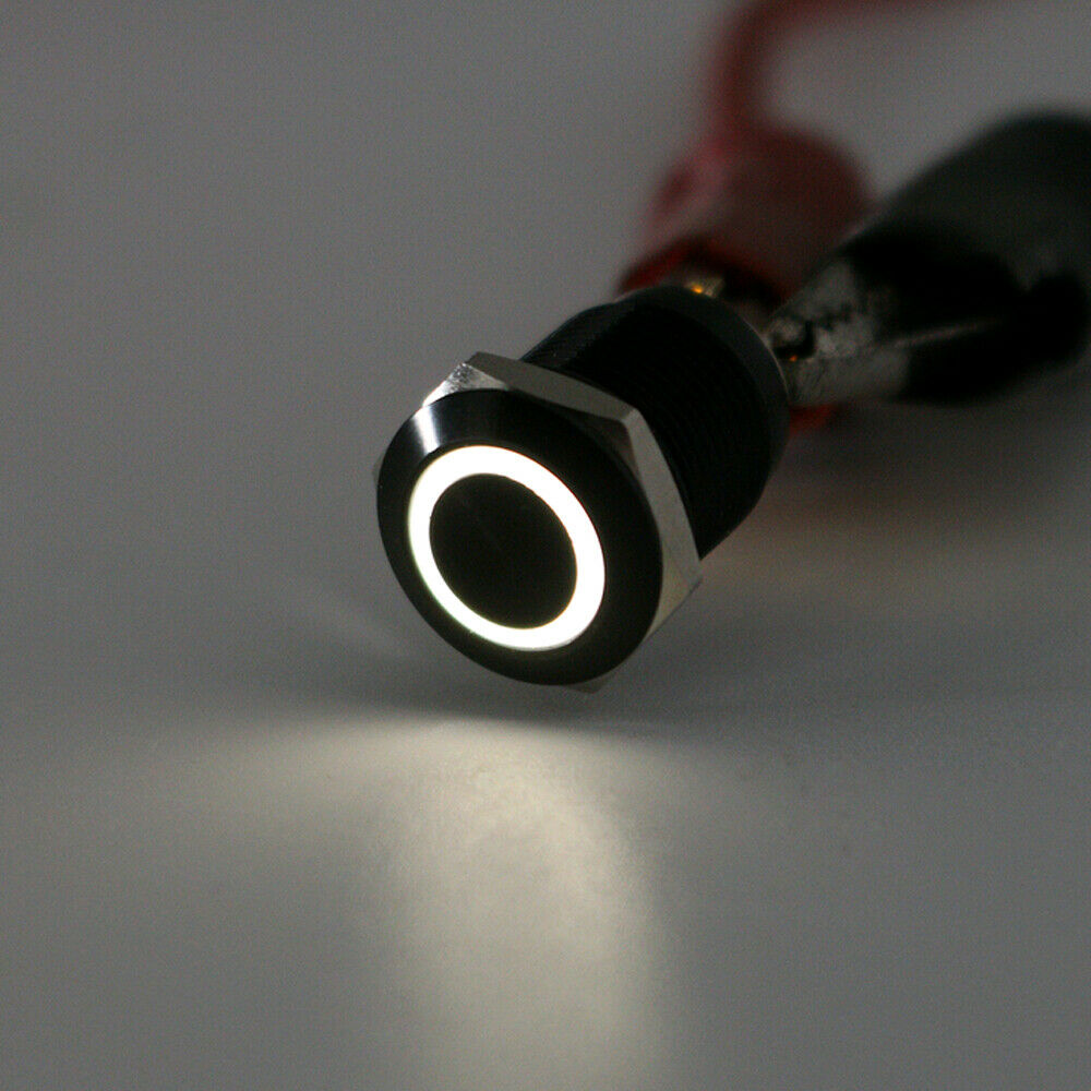 1x White 12mm 12V 4Pin Angel Eye LED Push Button Metal Switch ON/OFF Waterproof