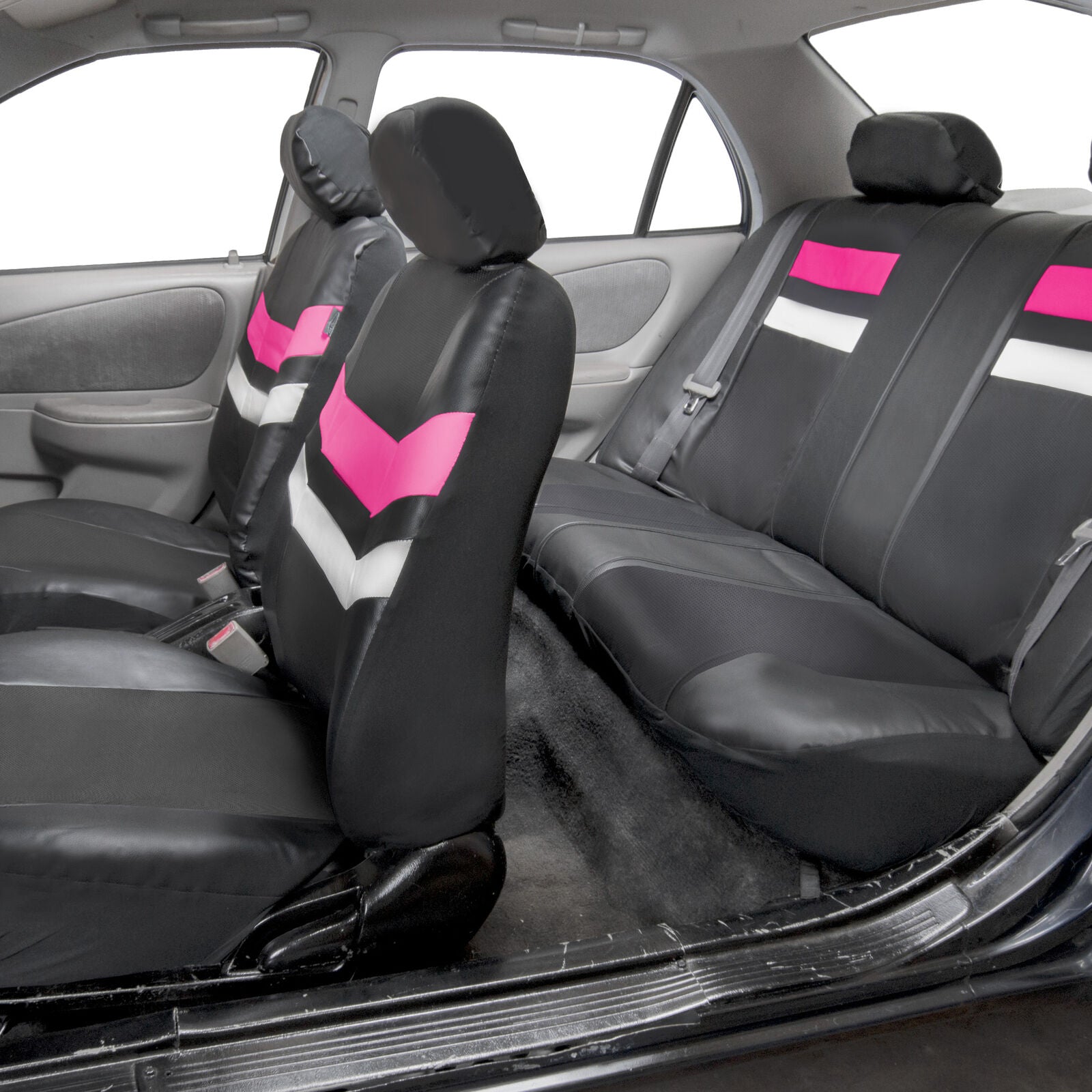 Universal Fit PU Leather Seat Covers Full Set For SUV Car Van Auto Pink Black