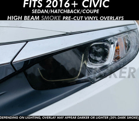 SMOKE HIGH BEAM Front Head Light PreCut overlay vinyl tint fog 16-2020 CIVIC