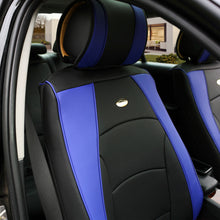 Car Seat Cover Leatherette Buckets Blue Black w/ Gray Steering Cover For SUV