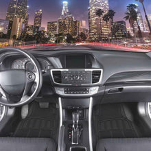 Black All Weather Rubber Car Floor Mats - Heavy Duty Ridges Diamond Grid Heelpad