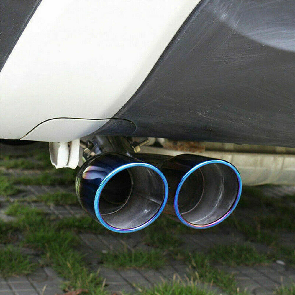 Stainless Steel Car Rear Exhaust Dual Pipe Tail Muffler Tip Throat Blue Tailpipe