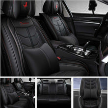 Universal 5-Seats Car Seat Covers Black+Blue PU-Leather Protector Cushion Set US