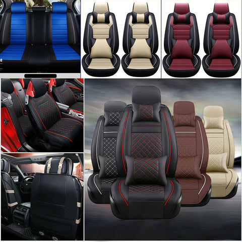 11Pcs Car Seat Cover Protector+Cushion Front & Rear Full Set PU Leather Interior
