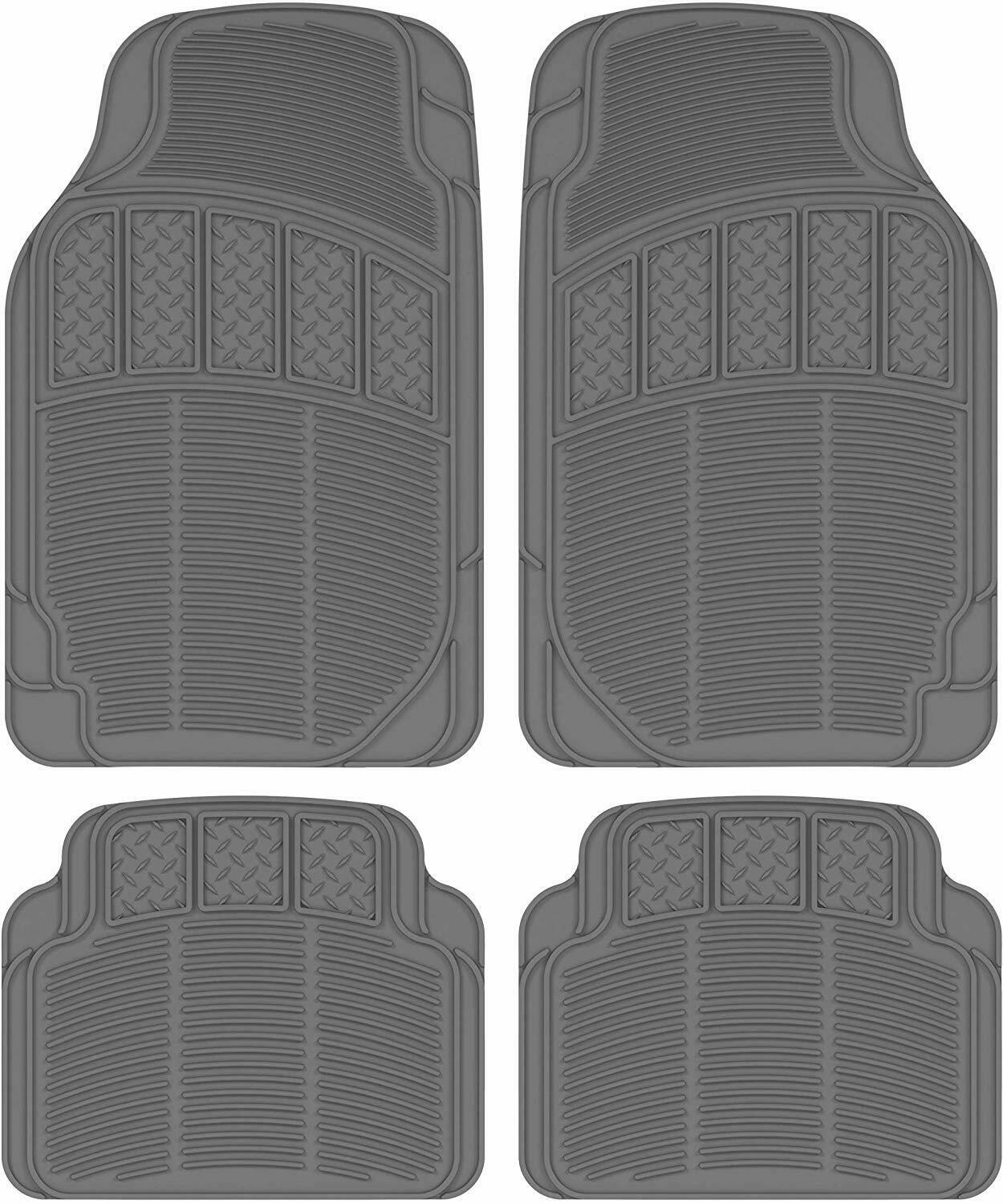 carXS Gray All Weather Rubber Car Floor Mats Heavy Duty Ridges Diamond Grid