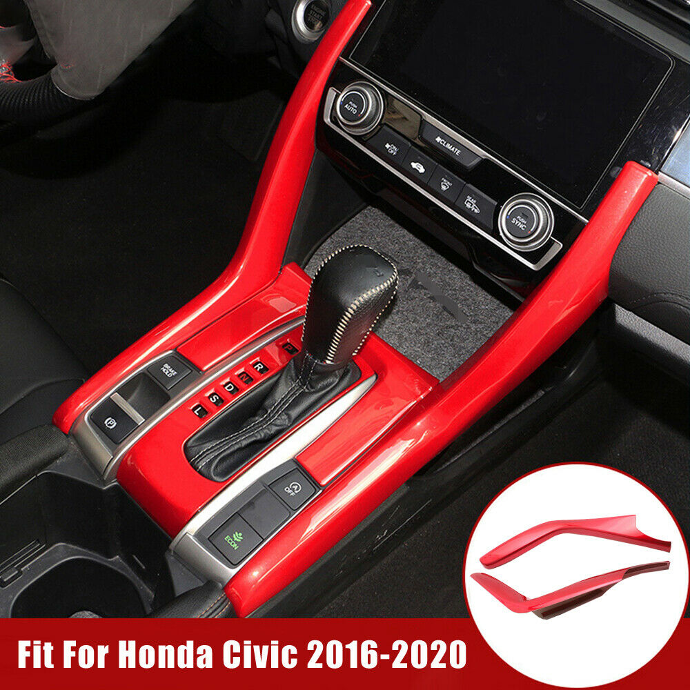ABS Red Interior Gear Shift Panel Stripe Cover Trims Fit For Honda Civic 2016-20