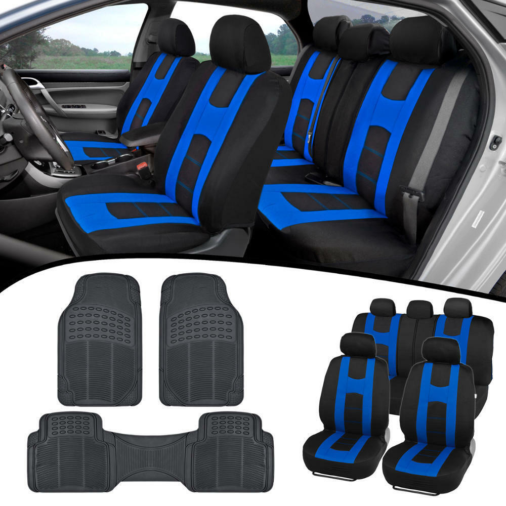 carXS Car SUV Van Seat Covers & All Weather Rubber Floor Mats Full Interior Set