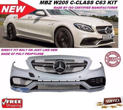 Benz W205 2015-18 C-Class C63 AMG Style Front Bumper Cover with Sensor