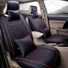 PU Leather Car Seat Cover Mat Rear+Front Black W/ Red Size L for 5 Seats Auto