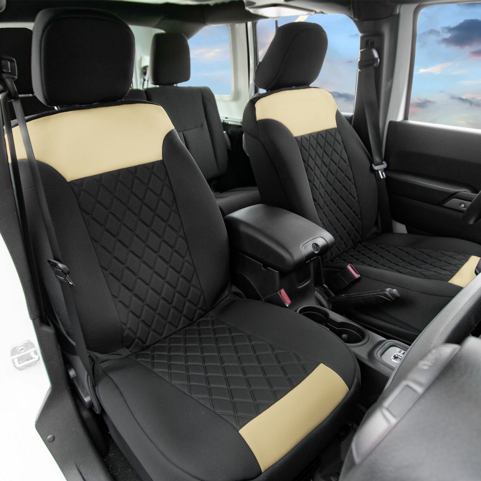 Front Bucket Seat Covers Pair Neosupreme For Auto Car SUV Beige Black