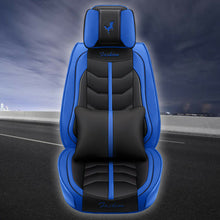 Universal 5-Seats Car Seat Cover Cushon Black+Blue PU-Leather Protector Interior