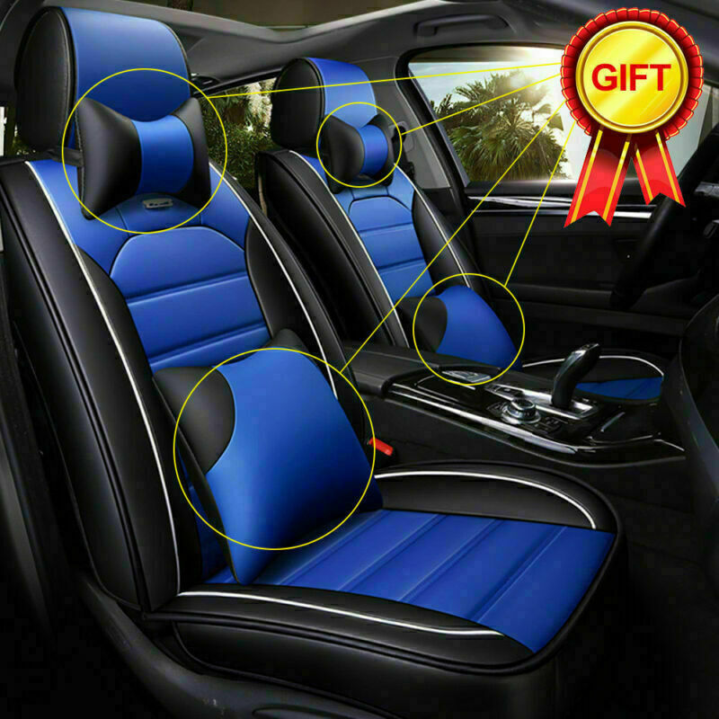 US 5-Seats 5D Car Seat Cover PU Leather Front Rear Set Universal with Cushions
