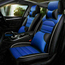 5D B&Blue PU Leather Car Seat Covers Universal Breathable Luxury Cushion Set US
